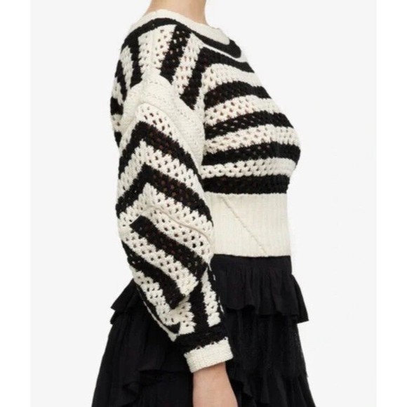 ZARA Striped croppe Chunky Knit Sweater Crochet Long Sleeve Limited Edition M L - Picture 9 of 11